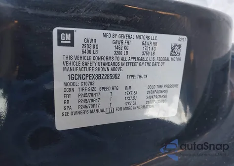 2011 Chevrolet Silverado 1500 Work Truck z USA, uszkodzony, nr VIN 1GCNCPEX8BZ285962